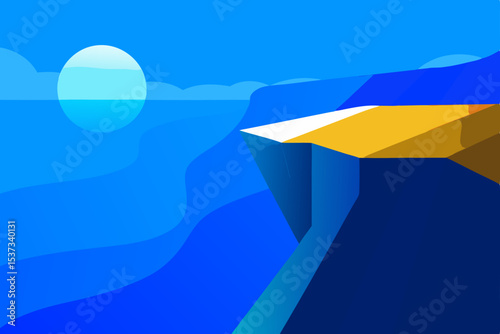 Serene Cliffside Vista Minimalist Ocean Landscape Illustration