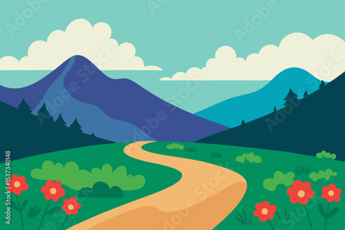 Serene Mountain Vista A Winding Path Through Nature's Embrace