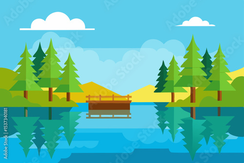 Serene Lakeside Escape Tranquil Pines Reflecting on Calm Waters