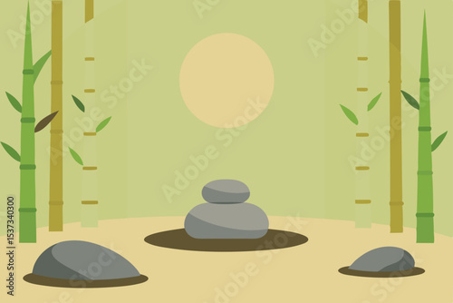Serene Zen Garden Bamboo, Stones, and Tranquility Illustration