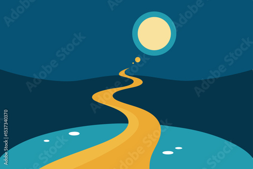 Serene Night Journey Winding Path Under Moonlight