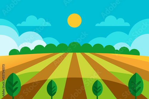 Vibrant Farmland Landscape Rolling Hills, Sunlit Fields, and Lush Greenery
