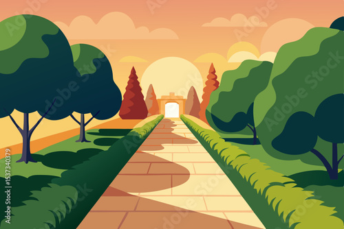 Vibrant Summer Farmland Sunlit Fields and Rolling Hills Illustration