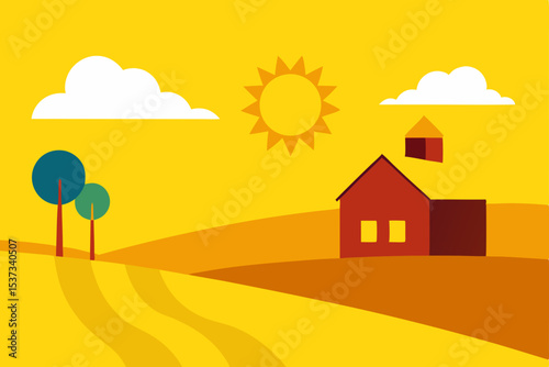 Sunny Day on the Farm A Vibrant Illustration of Rural Life