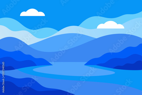 Serene Blue Mountain Landscape A Peaceful Vista of Nature's Beauty