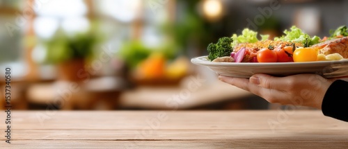 Wallpaper Mural Waiter serving healthy grilled salmon salad with fresh vegetables in restaurant Concept of nutritious meal, fine dining, and culinary experience Torontodigital.ca