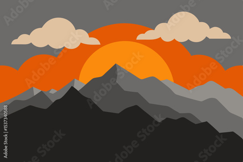 Majestic Mountain Sunset A Serene Landscape Illustration