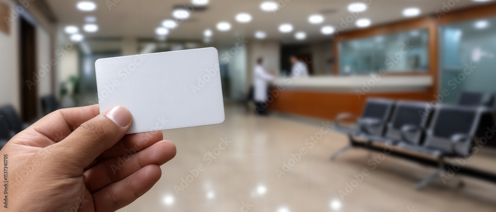 custom made wallpaper toronto digitalHand holding blank white card in hospital waiting room Concept of healthcare access, insurance, and patient identification at the clinic