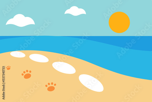 Paw Prints in the Sand A Sunny Beach Day Illustration
