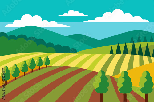 Vibrant Rolling Hills Farmland Landscape A Serene Countryside Scene