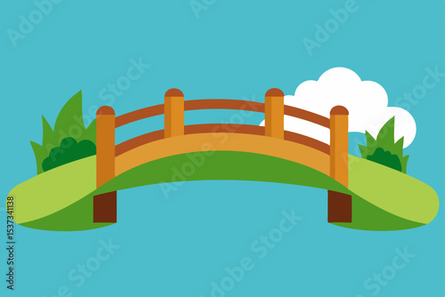 Serene Wooden Bridge Illustration Tranquil Landscape Design Element