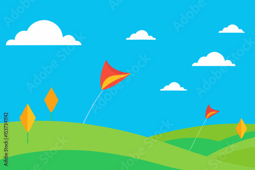 Sunny Day Kite Flying A Serene Illustration of Kites in the Sky
