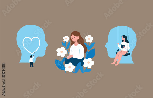 Mental health journey stages illustration self love growth and happiness