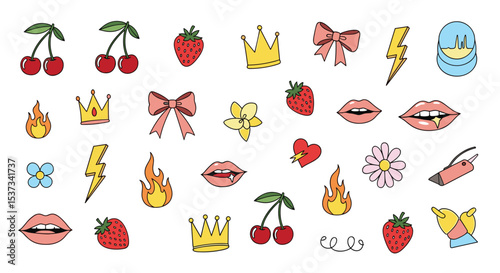 Cute Aesthetic Doodles Seamless Pattern Vector Art Background Design Image