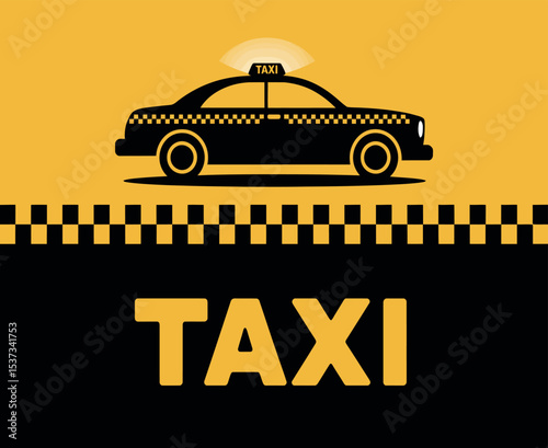 Taxi Cab Icon with Checkerboard Pattern and Yellow Background Transportation Service and Urban Commute Flat Design and Minimalist Style