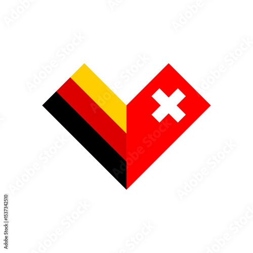 friendship concept. heart shape icon with germany and switzerland flags. vector illustration isolated on white background