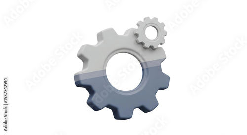 Two interlocked gears with one gear smaller and positioned above the larger gear mechanism image on transparent background