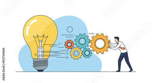 Creative Mind Power Light Bulb Cogwheel Gear Concept and Development