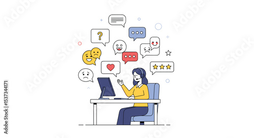 A woman sitting and doing social media marketing for the company