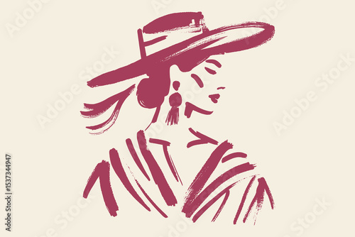 Woman in earrings brushstroke sketch style vector illustration
