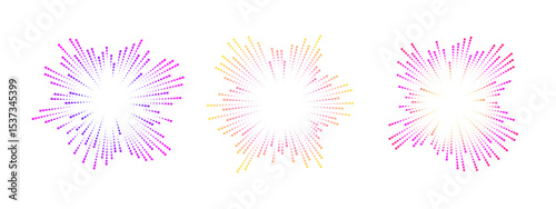 Abstract sound waves represented by colorful circular patterns. The vector design features three distinct wave forms radiating outward in vibrant hues