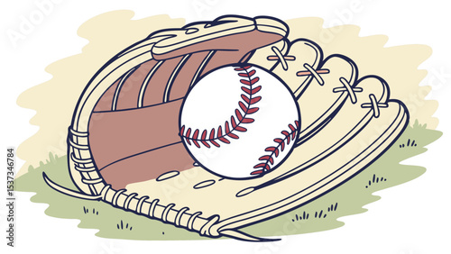 Baseball and mitt cartoon with transparent background