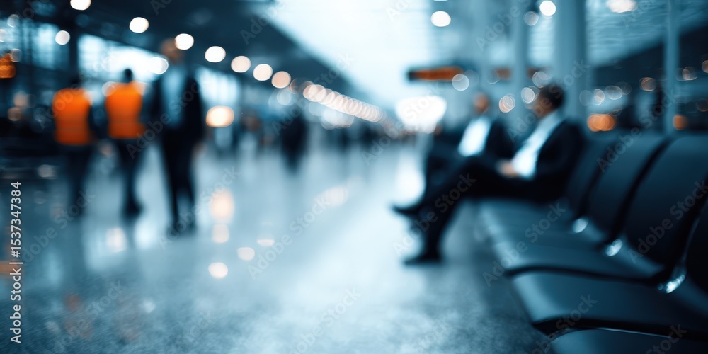 Fototapeta premium Blurred Business People in Airport Terminal, Representing Corporate Travel and Global Connections