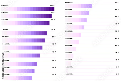 Modern Progress Bar and Loading Bar UI Kit with Percentage Steps. Purple Gradient Interface Elements for Web, App, and Dashboard Design.