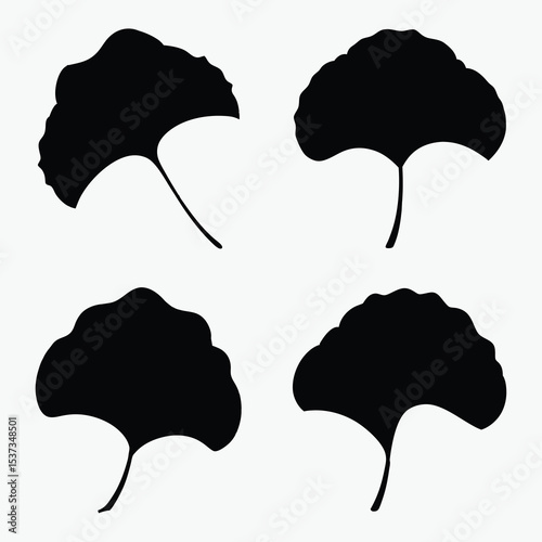 Ginkgo leaf silhouettes set, botanical vector design, herbal plant icons