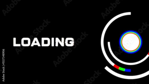 loading glitch text with rotating circle animation