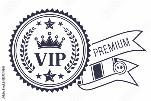 Premium quality label with crown and stars. Flat vector badge symbolizing top quality and VIP status. Ideal for branding, awards, and product promotions. Modern round design.