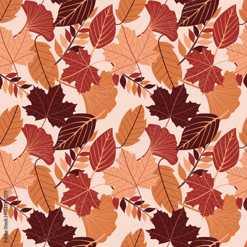 Seamless autumn leaves pattern in flat style