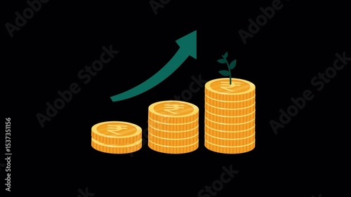Money Growing animation, Coin Graph, Investment, Indian Rupee Coins, Coins Stack 4K Alpha Video