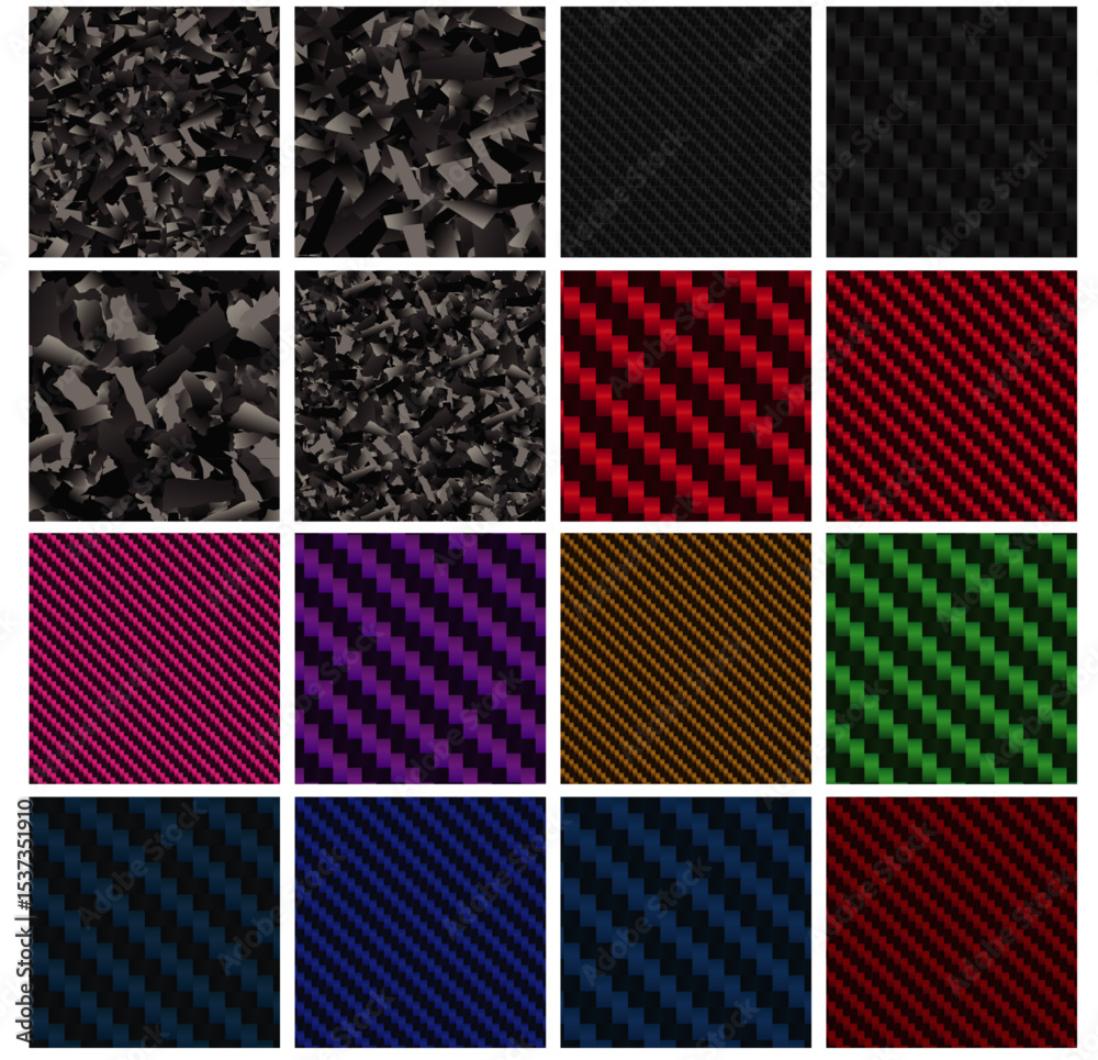 Forged Carbon Fiber Texture Pattern Pack Colored Red Blue Green Purple Carbon Fiber Seamless Design Repeating Vector