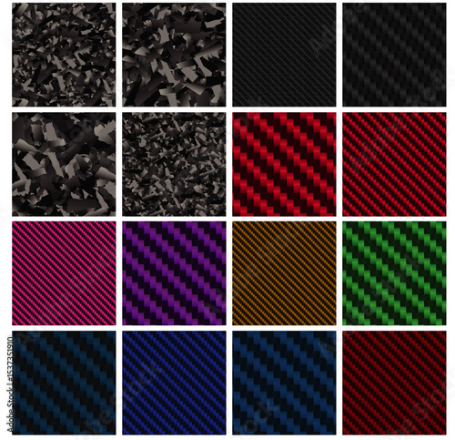 Forged Carbon Fiber Texture Pattern Pack Colored Red Blue Green Purple Carbon Fiber Seamless Design Repeating Vector