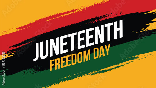 juneteenth freedom day banner with red, black, and green brush strokes on yellow background symbolizing african american heritage
