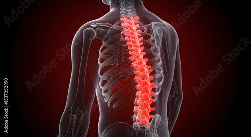 Human Thoracic Spine Anatomy: 3D Model of Vertebrae and Rib Cage photo