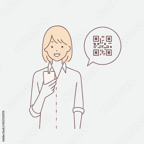 The woman is checking the QR code on her cellphone  vector design illustrations