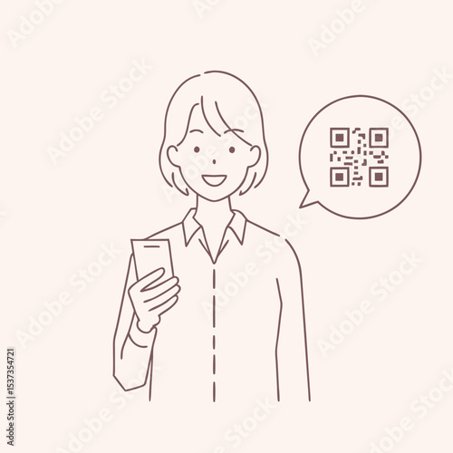 The woman is checking the QR code on her cellphone  vector design illustrations