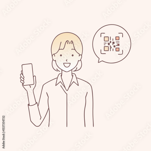 The woman is checking the QR code on her cellphone  vector design illustrations