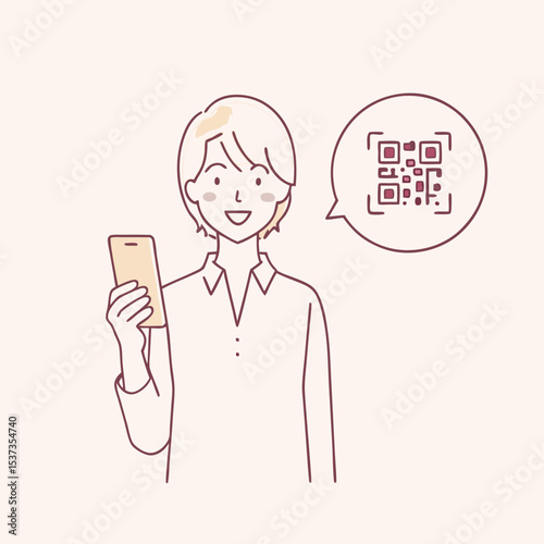 The woman is checking the QR code on her cellphone  vector design illustrations