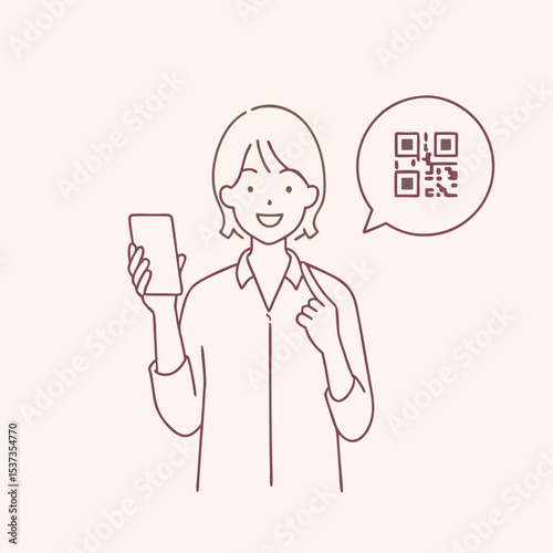 The woman is checking the QR code on her cellphone  vector design illustrations