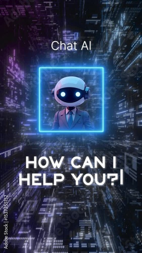 Futuristic AI Chatbot Interface with Digital City Background – 4K Animated Assistant Screen