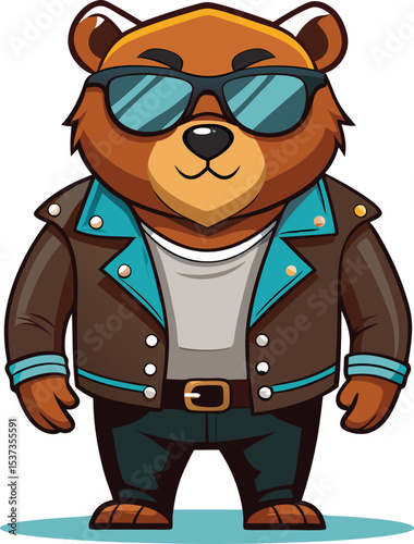 Cool Bear Mascot in Biker Jacket vector
