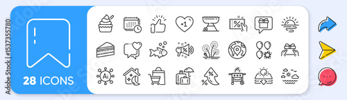Ice cream, Luggage insurance and Sleep line icons. Interest rate, AI generate, Inflation icons. Pack of Pin, Give present, Heart icon. Balloon dart, Fireworks, Fish pictogram. Vector