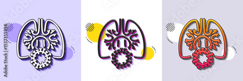 Lungs with coronavirus line icon. Halftone dotted pattern. Gradient icon with grain shadow. Pneumonia disease sign. Respiratory distress symbol. Line coronavirus lungs icon. Various designs. Vector