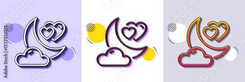 Love night line icon. Halftone dotted pattern. Gradient icon with grain shadow. Valentines day evening sign. Couple relationships symbol. Line love night icon. Various designs. Vector
