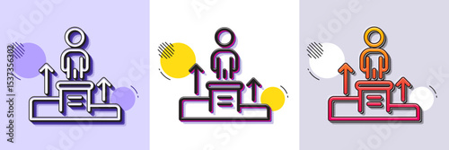 Business podium line icon. Halftone dotted pattern. Gradient icon with grain shadow. Employee nomination sign. Person award symbol. Line business podium icon. Various designs. Vector