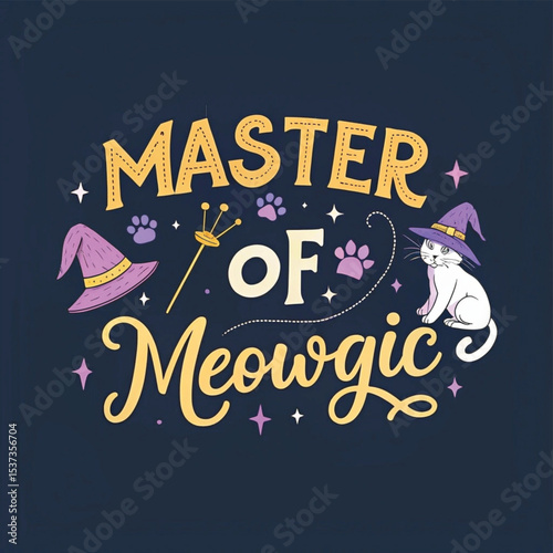 Master of Meowgic – Enchanting Cat Typography T-Shirt Design for Cat Lovers