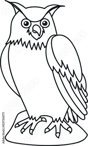 Bird Eurasian Eagle Owl Coloring Page for Kids, vector contour illustration isolated on white background